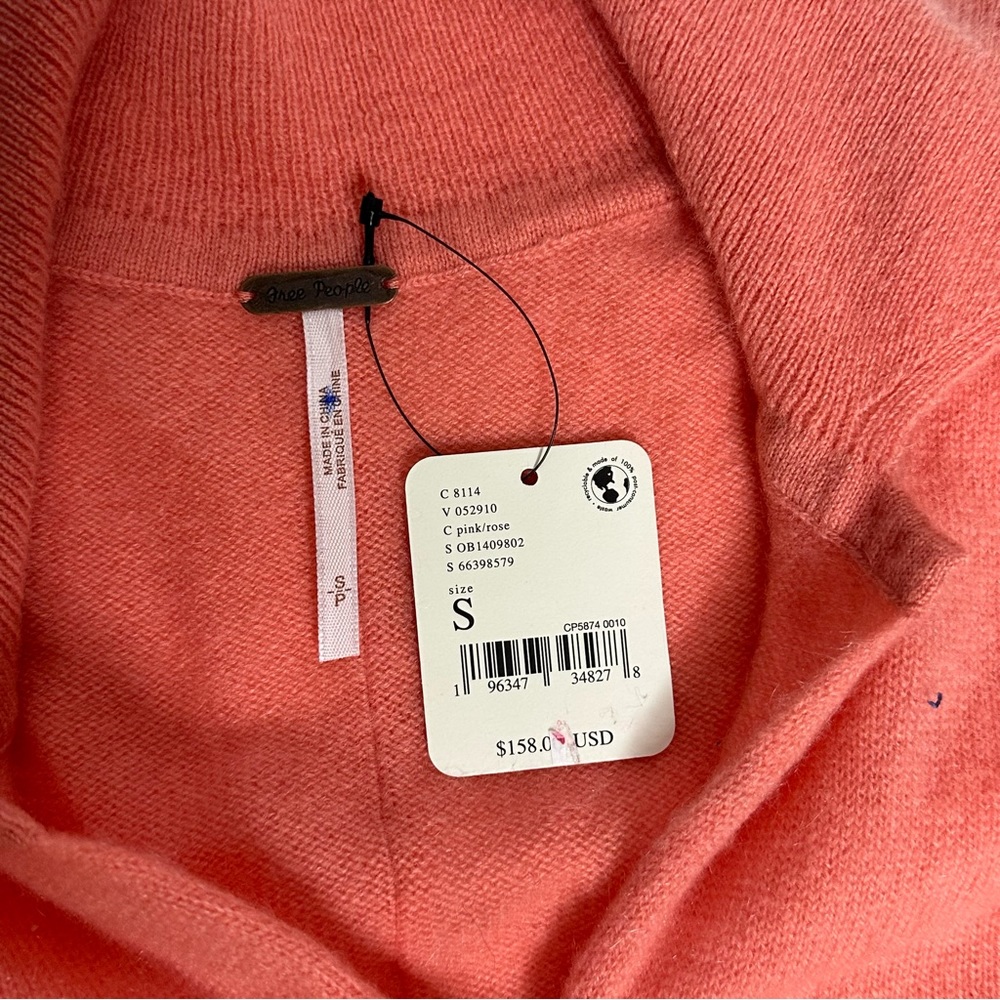 Last Day NWT Free People 100% Cashmere Paloma Cardi coral - Picture 16 of 16